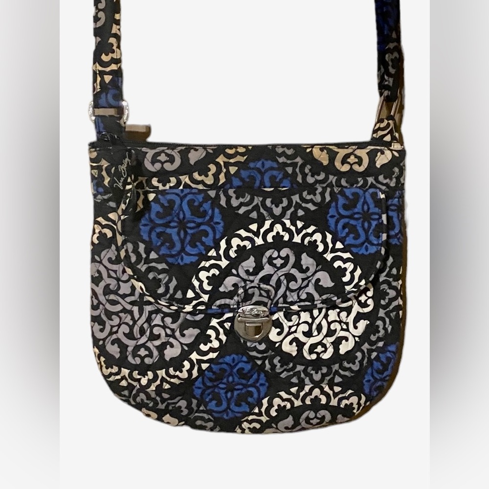 Vera Bradley Blue Black Whit Gray Paisley Cross Body Purse Bag Adjustable Strap